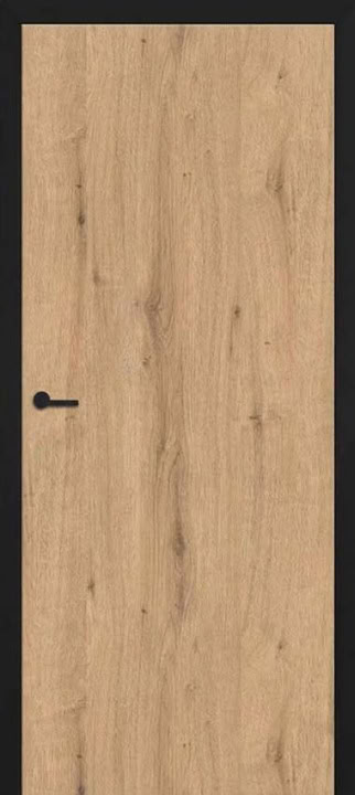 Porte intérieure complète Invisible Flat Borea chêne 201,5x78cm âme tubulaire gauche + châssis noir 30cm