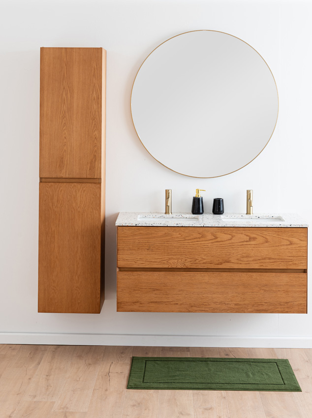 Badkamermeubel Fior eik hangend met dubbele wastafel terrazzo 120cm