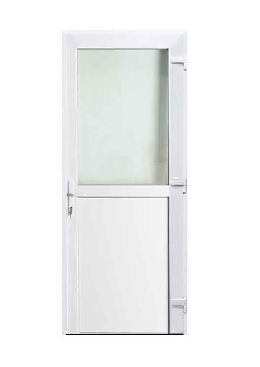 Porte extérieure semi-vitrée PVC verre clair blanc 980x2180mm ouvrant vers lextérieur à droite