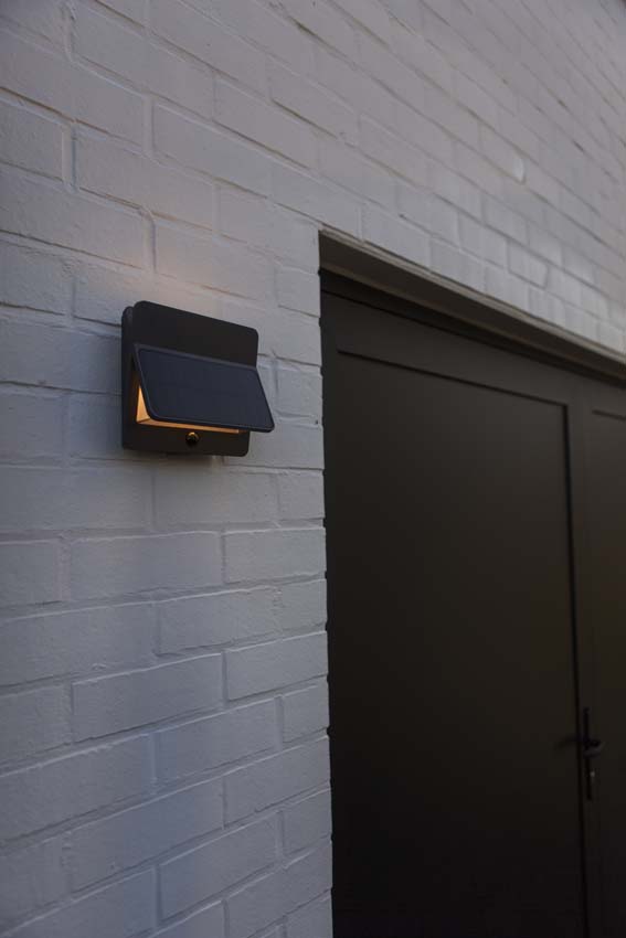 Wandlamp buiten Leo Solar - grijs - dimbaar - 8.6W - 3000K - IP54 - met bewegingssensor