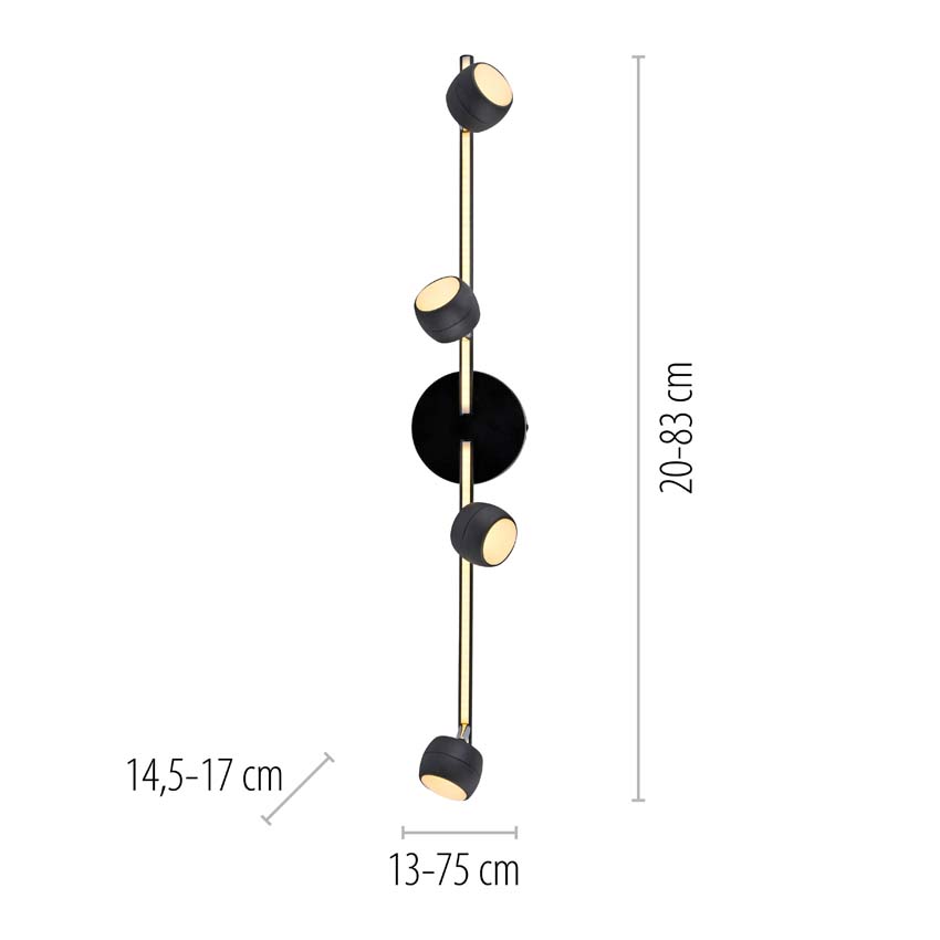 Opbouwspot - zwart - 13x75cm - dimbaar - 4x5,35W - 3000K