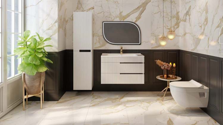 Carrelage de sol et mural Marmi Calacatta Oro imitation marbre blanc brillant 60x120cm