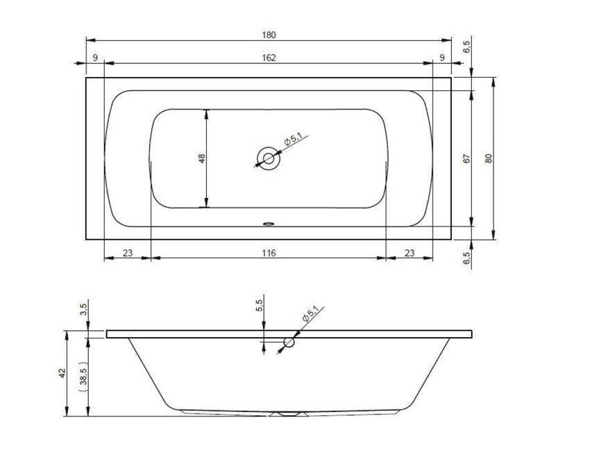 Inbouwbad Verona Duo glanzend wit 180x80cm