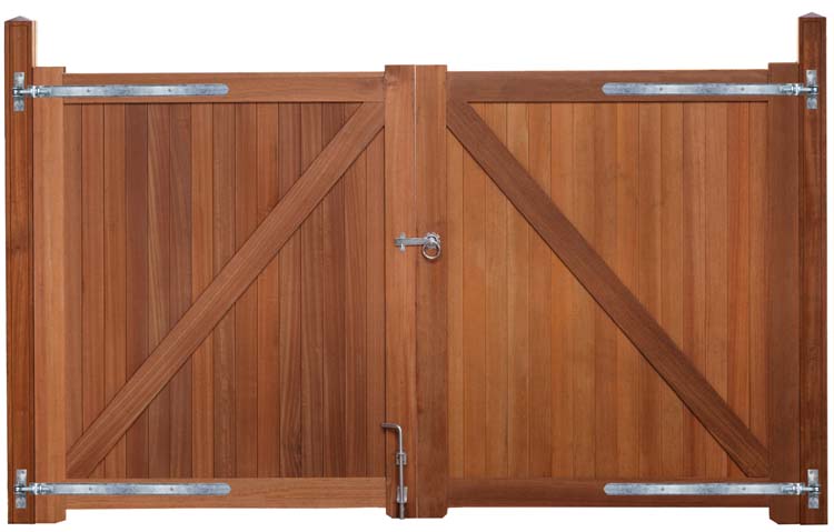 Dubbele poort Bangkirai hout 300x180cm gesloten