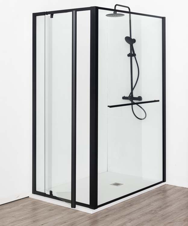 Douchewand Urian zwart profiel 137-139x200cm met handdoekhouder