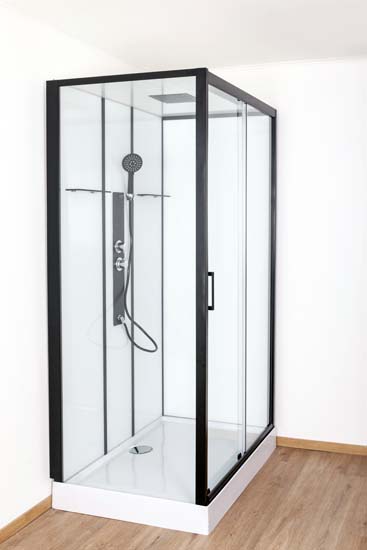 Cabine de douche Penny thermostatique droite noir/blanc porte coulissante 115x85x218,5cm