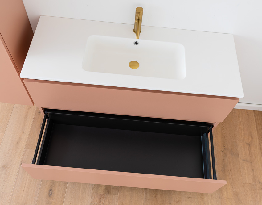 Meuble de salle de bains Dotan abricot suspendu avec lavabo simple blanc mat 120cm
