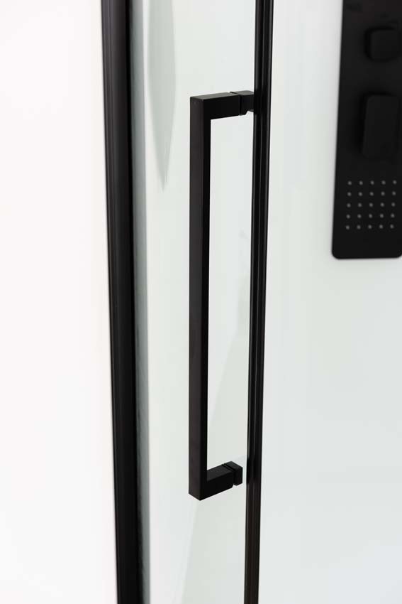Cabine de douche Phoebe quart de rond noir/blanc avec porte coulissante 90x90x217cm Cabine de douche Phoebe quart de rond noir/blanc avec porte coulissante 90x90x217cm
