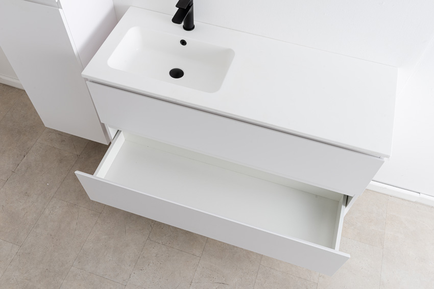 Badkamermeubel Bianca mat wit hangend met enkele wastafel mat wit 120,5cm