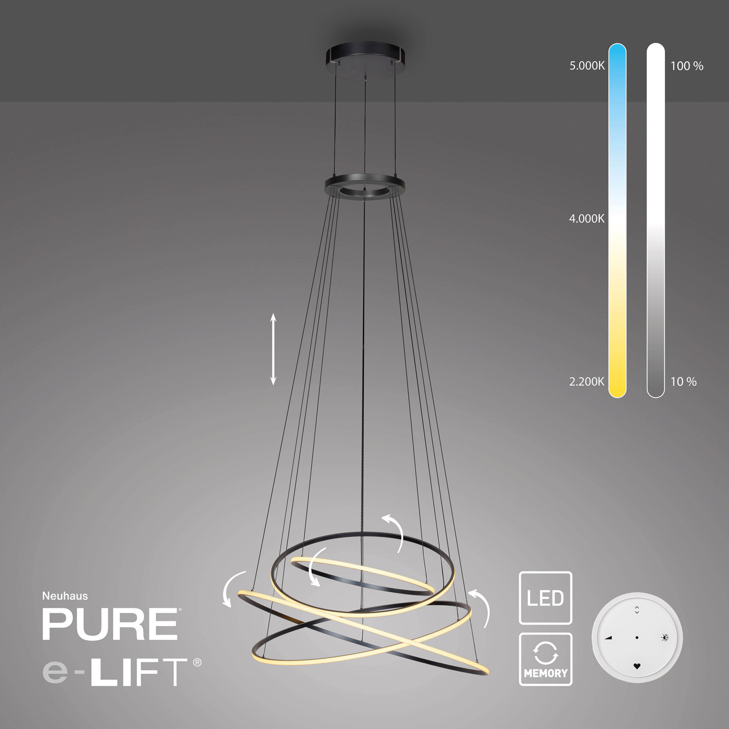 Suspension - gris - Ø110cm - dimmable - LED - 1x53W - 2700-5000K