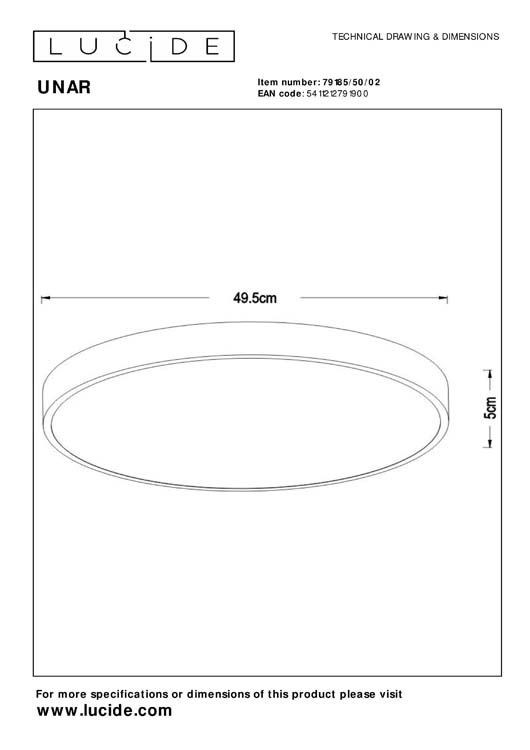 Lucide UNAR - Plafonnière - Ø 50 cm - LED Dimb. - 1x36W 2700K - 3 StepDim - Mat Goud / Messing