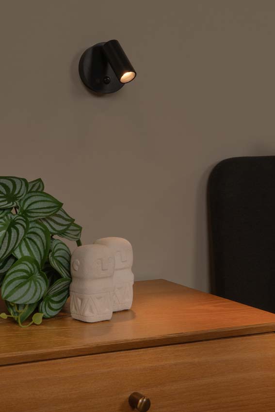 Oplaadbare wandspot Rune - zwart - Ø8,1cm - LED Dimbaar - 1x2W - 2700K/4000K - bewegingssensor - magnetisch