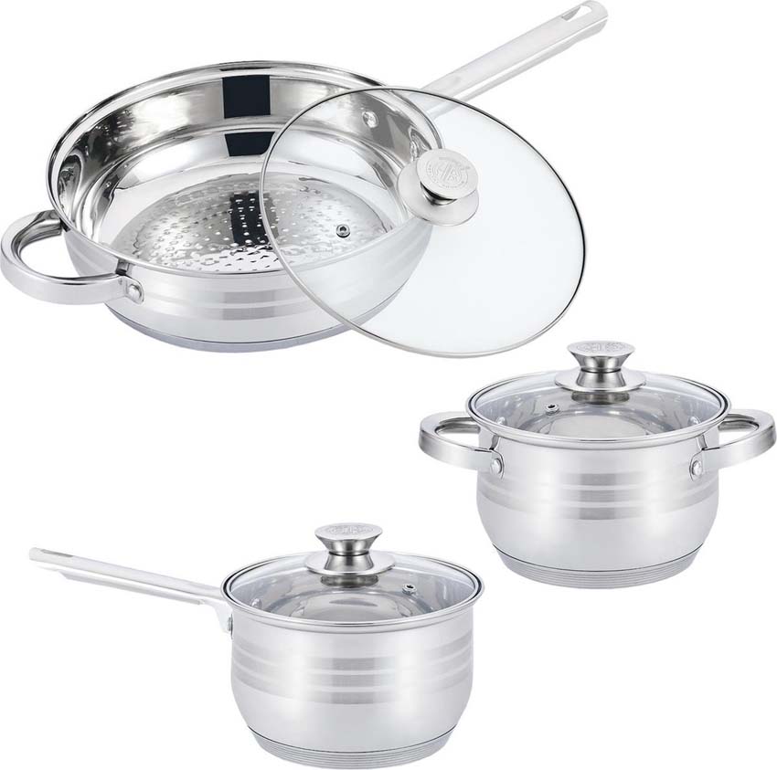 Kookpottenset met glazen deksel zilver 12-delig