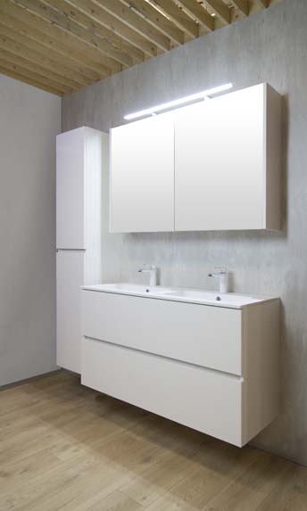 Meuble de salle de bains Puro blanc mat suspendu avec lavabo double blanc mat 140cm