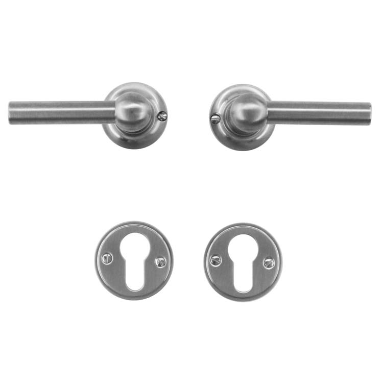 Poignée de porte pro pienza nouveau L+L look inox rosace cylindre