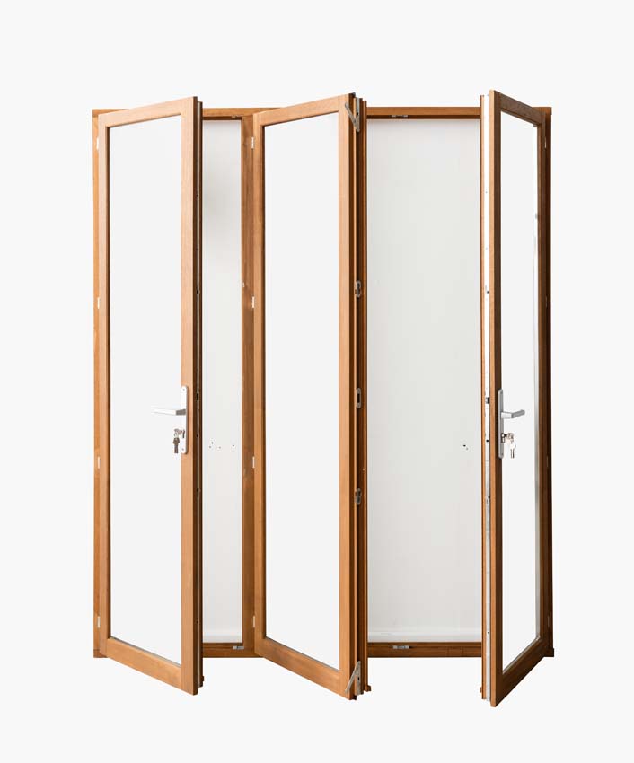 Houten terrasraam 3-vleugels Meranti Trae 55mm naturel 1800 x 2150 mm