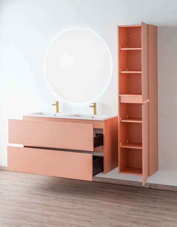 Badkamermeubel Puro blush hangend met dubbele wastafel mat wit 120cm