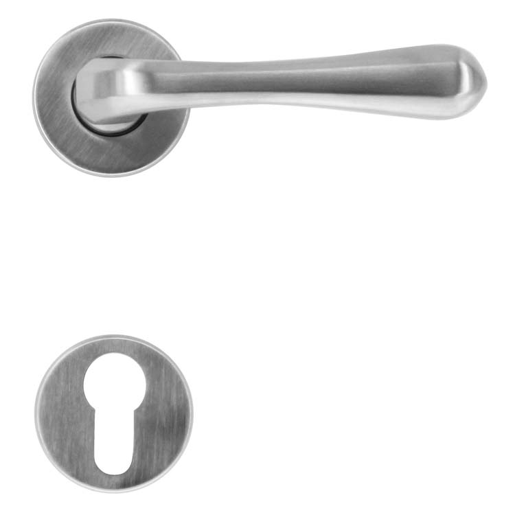 Poignée de porte pro alba look inox rosace cylindre