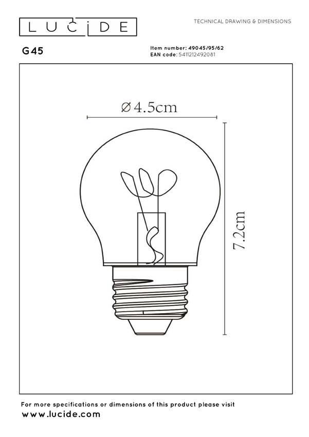 Lucide P45 - Filament lamp - Ø4,5cm - LED 3 StepDimbaar (Memory) - E14 - 1x3W 2200K - Amber