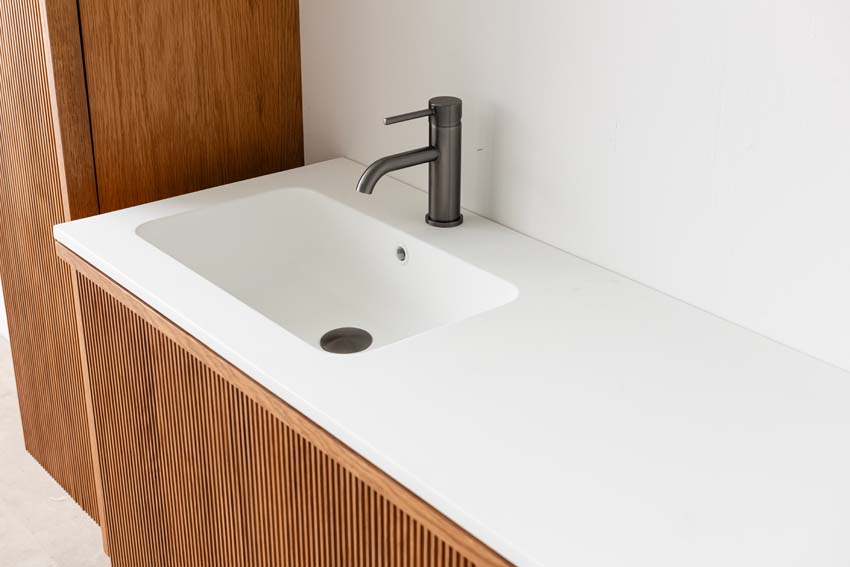 Meuble de salle de bain Fae chêne suspendu avec vasque simple blanc mat 120cm