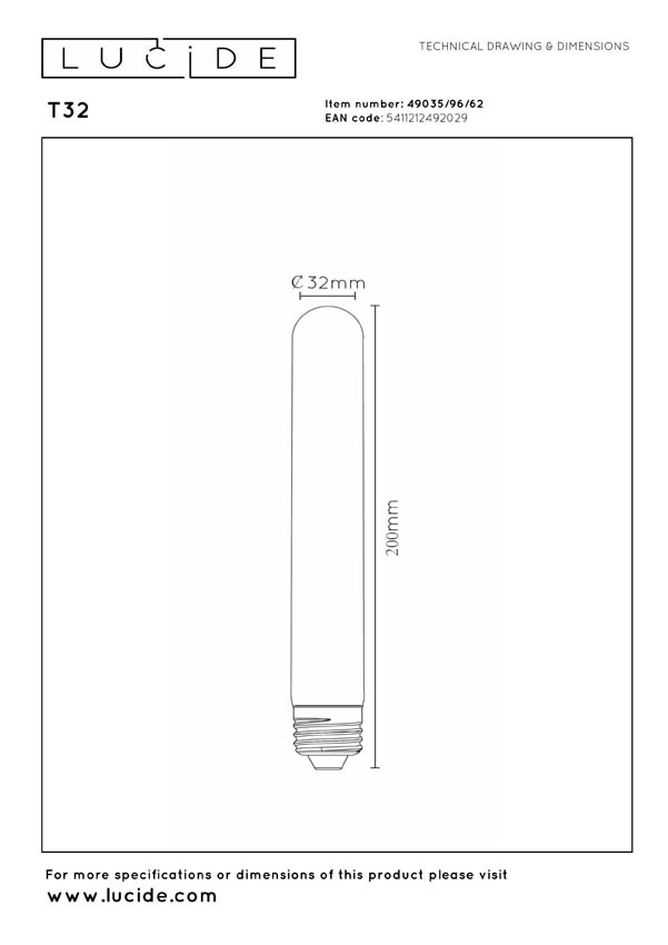 Lucide T32 - Filament lamp - H20cm - LED 3 StepDimbaar (Memory) - E27 - 1x4,9W 2200K - Amber