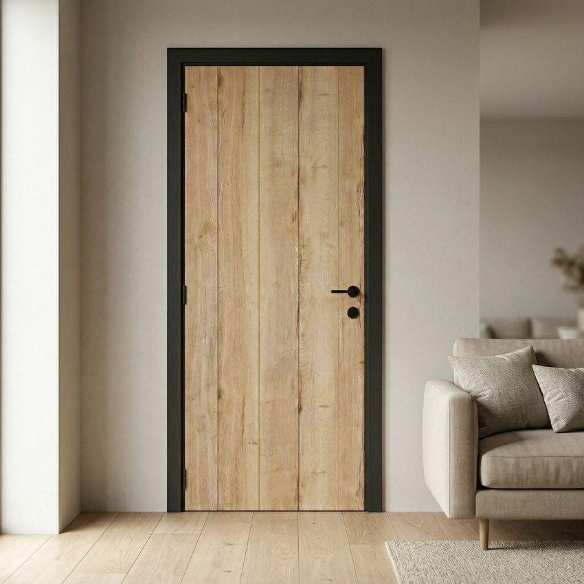 Complete binnendeur Realwood Oak 201,5x73cm tubespaan omkeerbaar + zwarte deurkast 16,5cm