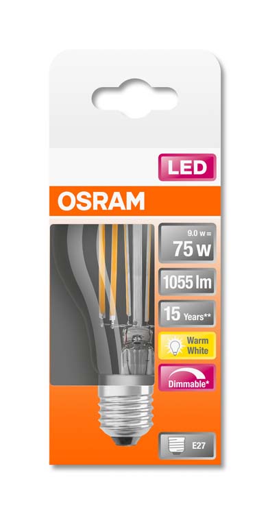 Lampe LED retro classic 75 E27 9W blanc chaud classic ir dimmable