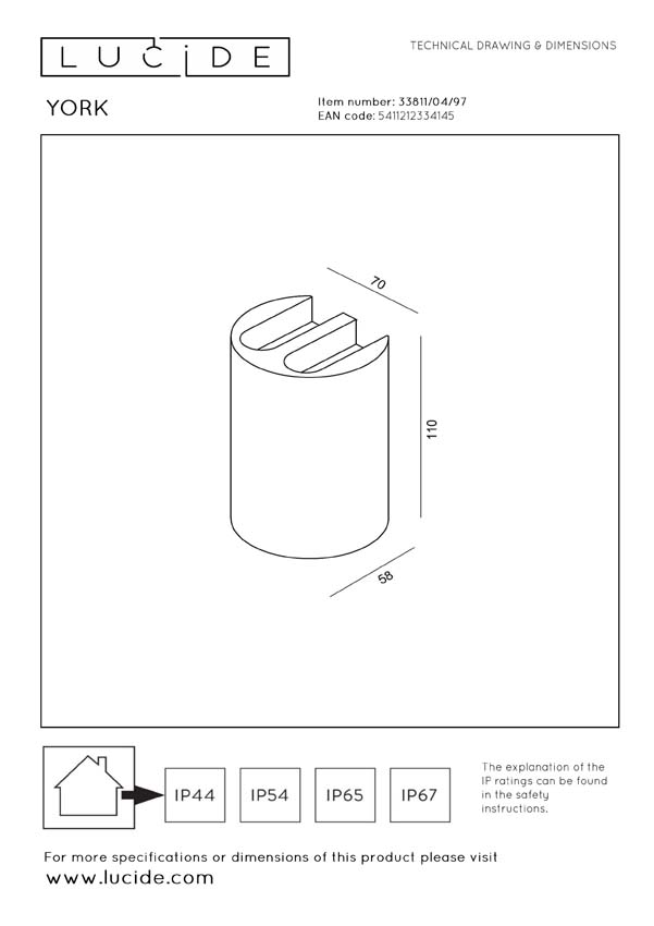Lucide Essential York - Wandspot / wandlamp binnen/buiten - LED - 4x1,2W 2700K - IP54 - Roestbruin
