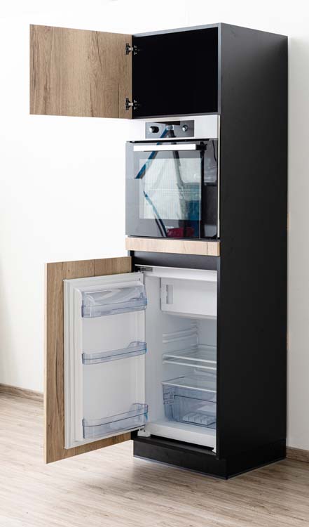 Armoire de cuisine Plenti armoire colonne pour four et réfrigérateur noir/aspect bois 60x208cm