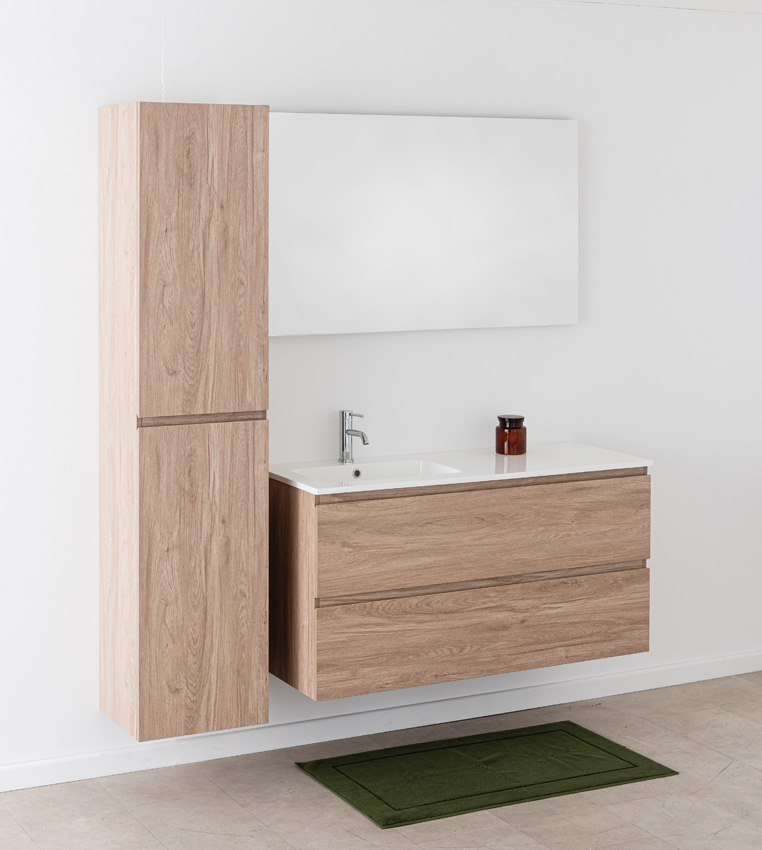 Badkamermeubel Bianca eiklook hangend met enkele wastafel glanzend wit 120,5cm