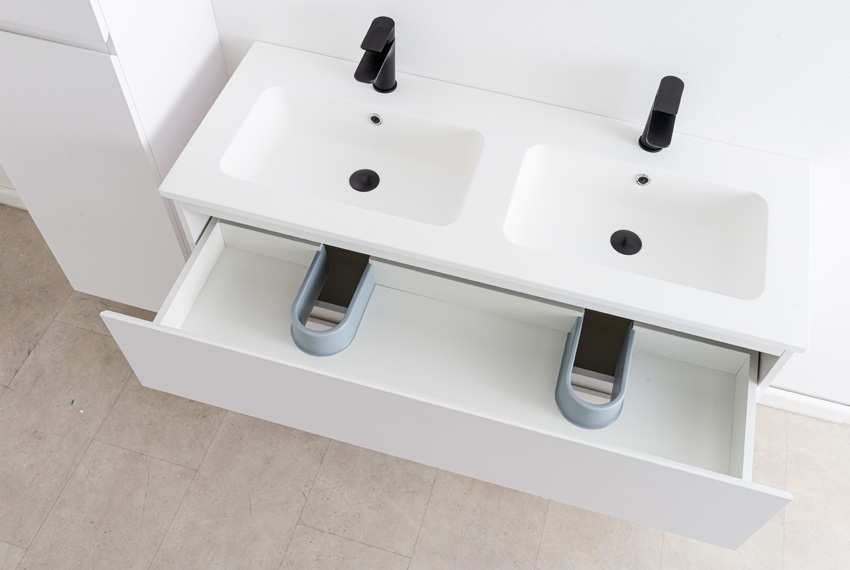 Meuble de salle de bain Bianca blanc mat suspendu avec double lavabo blanc mat 120,5cm