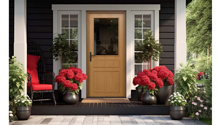 Porte extérieure bois semi-vitrée Taag meranti naturel verre clair 980x2180mm ouvrant à gauche