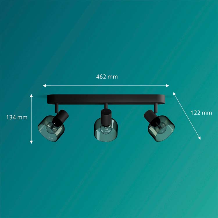 Spot plafond/mur - verre court - dimmable - E14 - 3x25W - lampe excl - noir