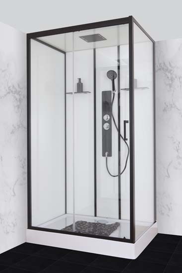 Cabine de douche Penny thermostatique gauche noir/blanc porte coulissante 115x85x218,5cm