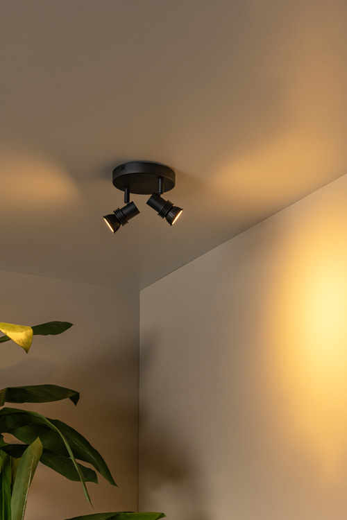 Plafonnier - noir - Ø15cm - 2xGU10 - 50W