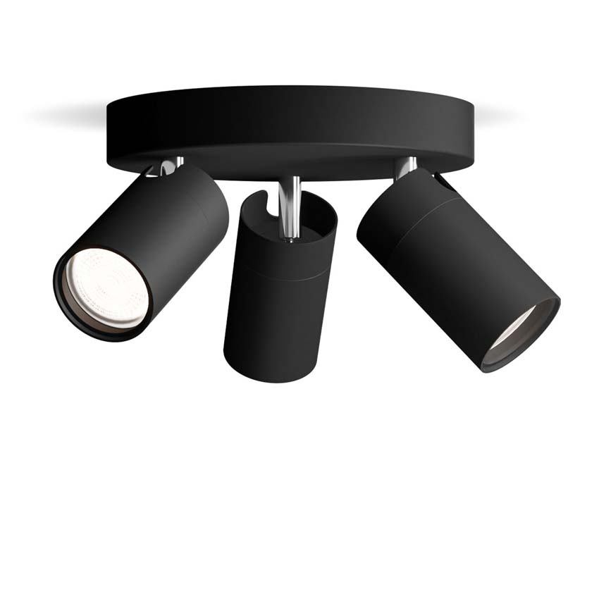 Spot plafond salle de bains noir 3 spot retangle IP44