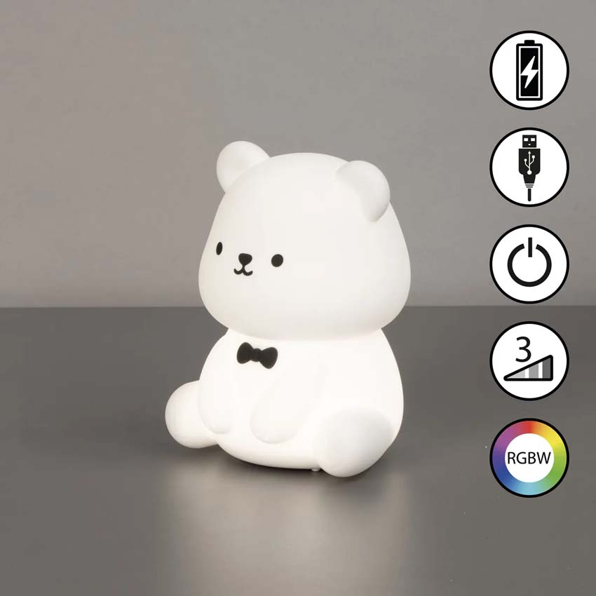 Lampe de table Ours - Blanc - 10x10x13cm - Dimmable - LED - 1x0,4W - RGB 3000K - avec batterie et minuterie
