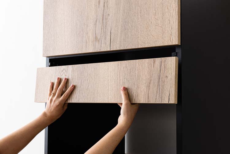 Armoire de cuisine Plenti armoire colonne pour four et réfrigérateur noir/aspect bois 60x208cm