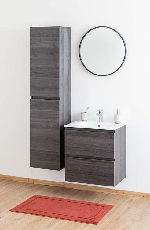 Badkamermeubel Dotan donker eik 600 mm wastafel porselein glans