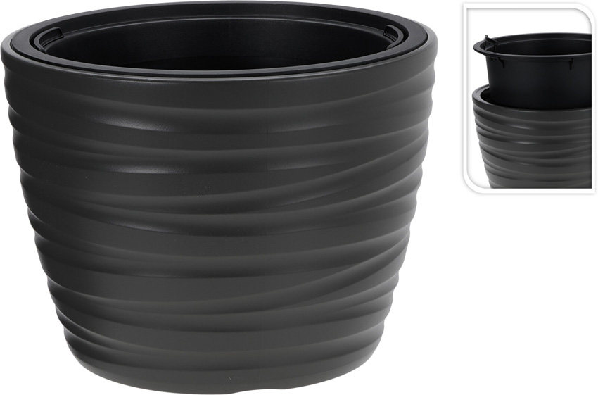 Pot de fleurs 2 en 1 plastique gris foncé 38x28cm