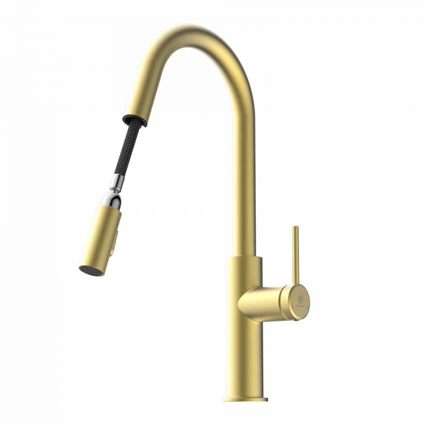 Keukenkraan Wasserwerk WK 13 Curve mat goud met uittrekbare uitloop