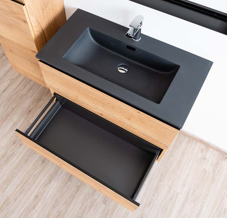 Badmeubel Daria eik goudbruin 900 mm wastafel zwart mat Badmeubel Daria eik goudbruin 900 mm wastafel zwart mat