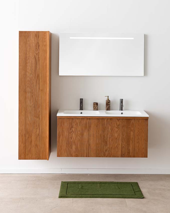 Badkamermeubel Fae eik hangend met dubbele wastafel mat wit 120cm