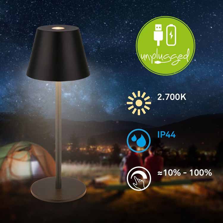 Lampe de table Salori - noir - 14.2cm - dimmable - LED - 2.1W - 2700K - IP44 - USB