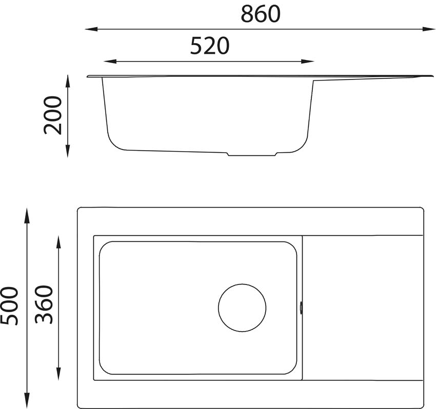 Inbouwspoelbak Liv 860x500mm zwart