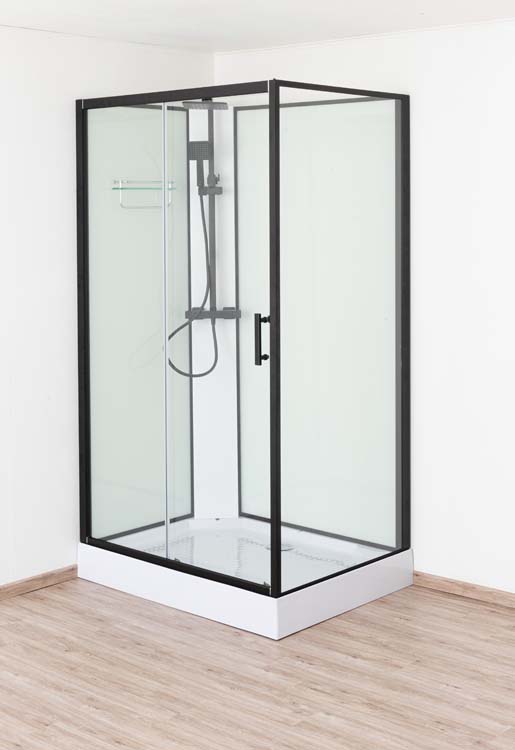 Cabine de douche Ava thermostatique gauche noir/blanc porte coulissante 90x120x226cm avec set de douche noir