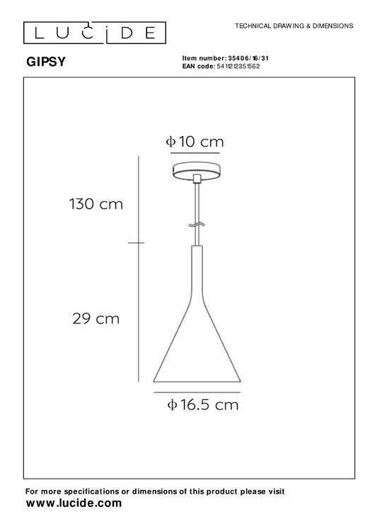 Lucide GIPSY - Hanglamp - Ø 16,5 cm - E27 - Wit