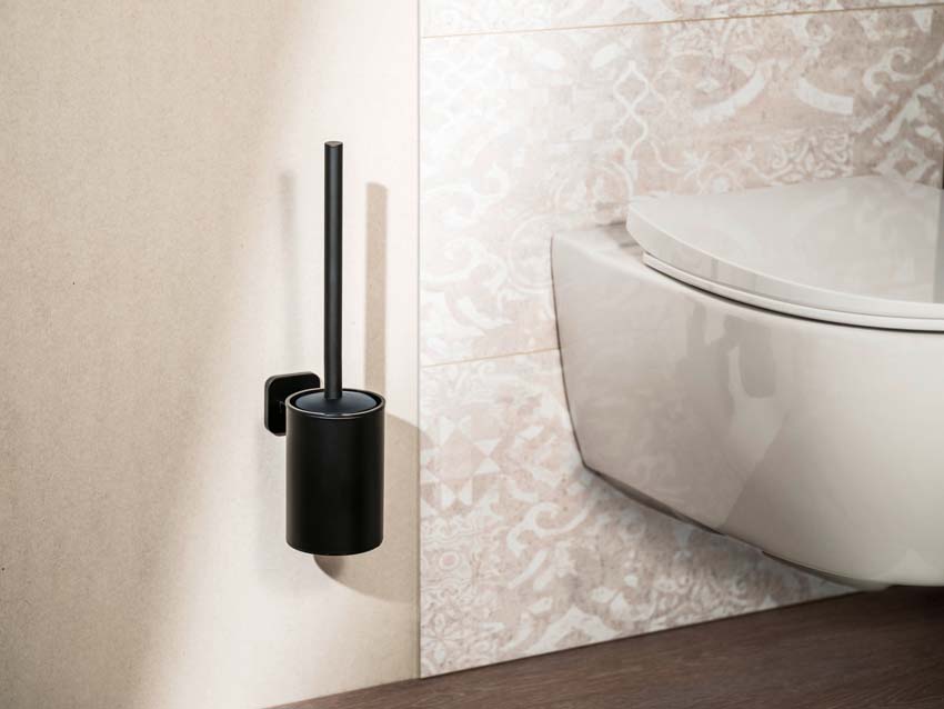Toiletborstelhouder Wenko Porto Turbo-Loc mat zwart 9x37x13cm met borstel