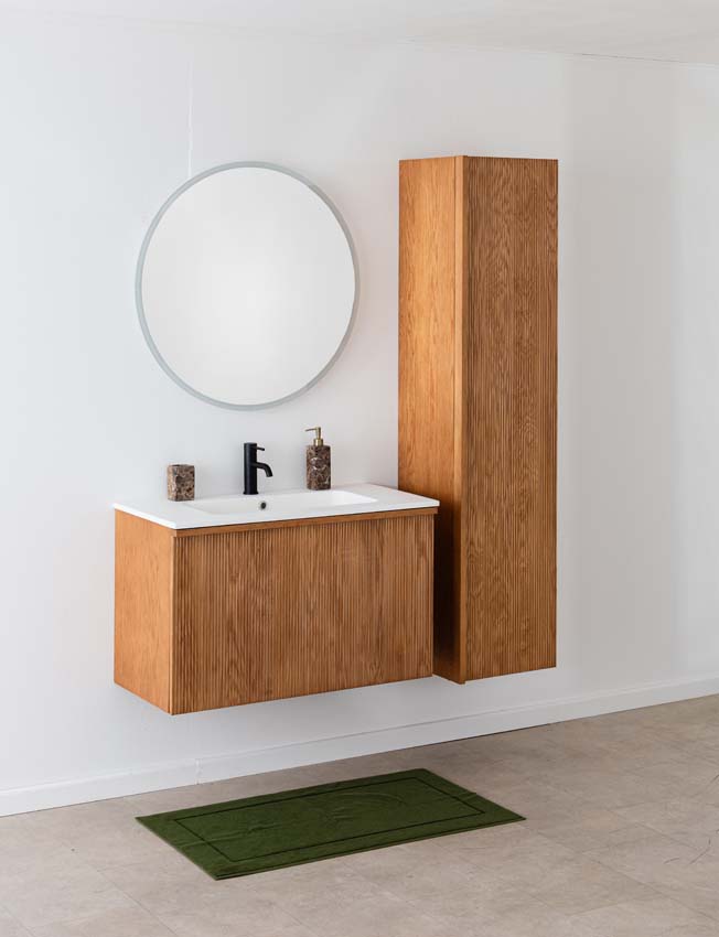 Meuble de salle de bain Fae chêne suspendu avec vasque simple blanc mat 90cm