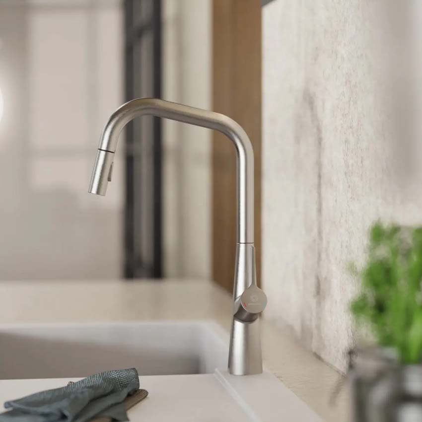 Robinet de cuisine Wasserwerk WK 9 Edge aspect inox avec bec extractible